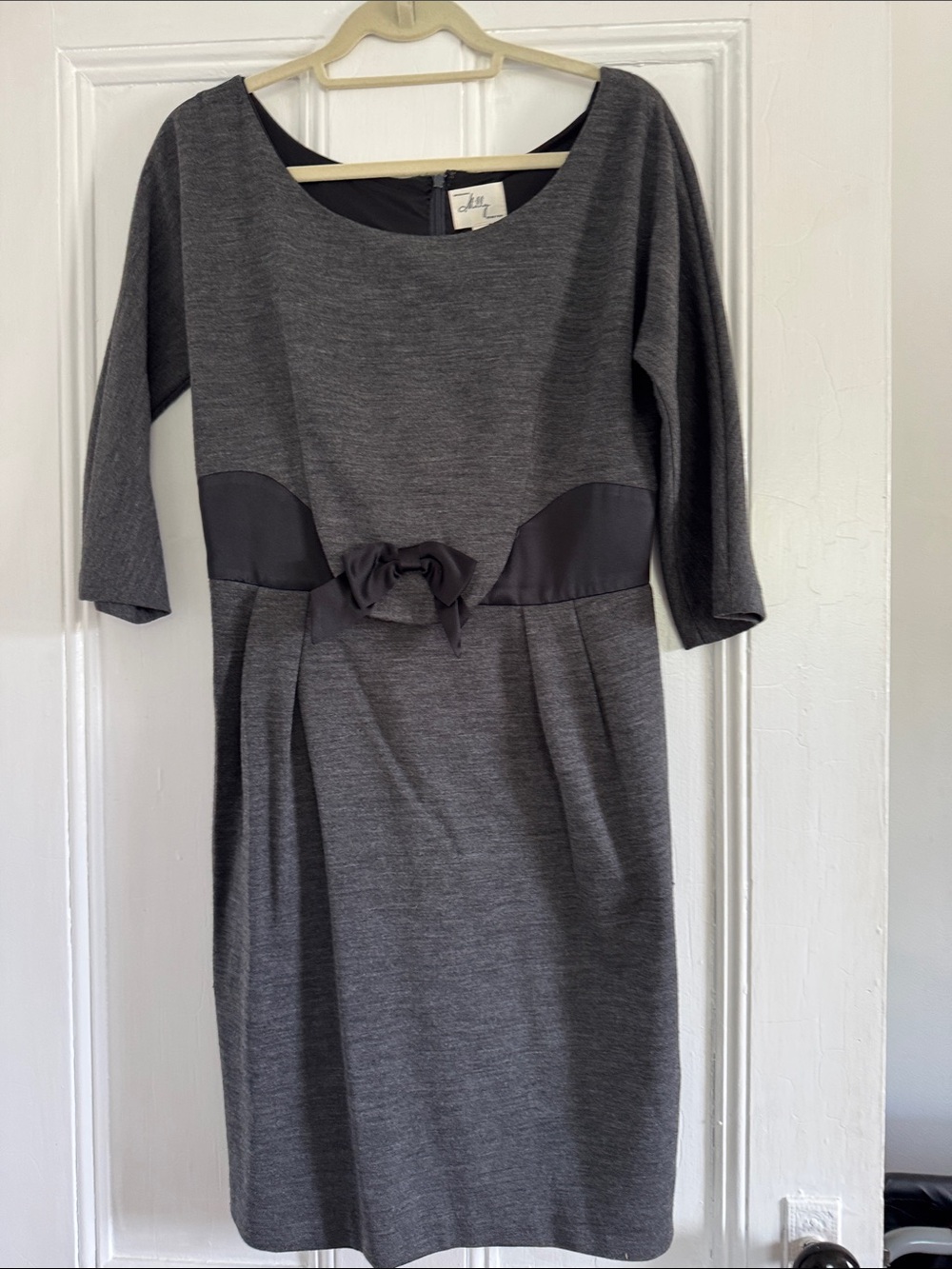 Milly of New York Charcoal Gray Midi Dress with Waist Bow